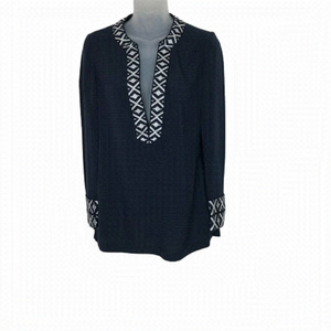 TORY Burch Navy Blue And White Boho Style Top Size 0